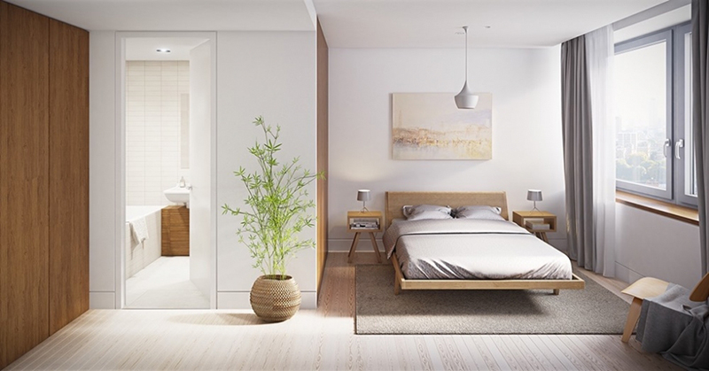 Mẫu 02: Vẻ đẹp tinh tế và đơn giản trong không gian phòng ngủ phong cách hiện đại 