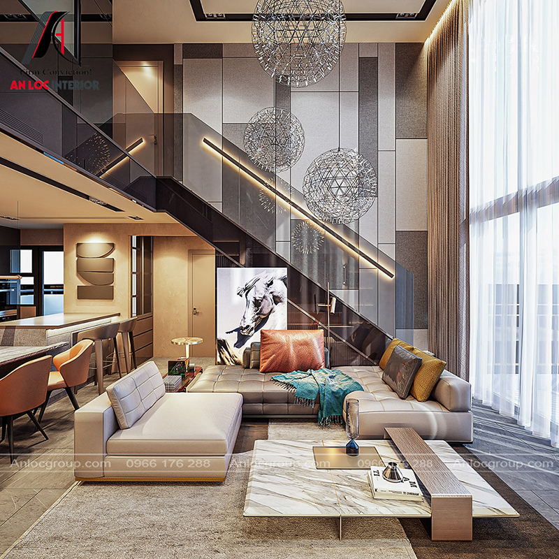 Không gian nội thất căn hộ duplex phong cách Luxury