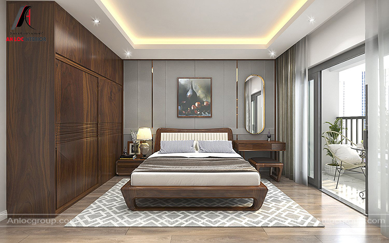 Không gian phòng ngủ thiết kế nội thất gỗ ấm cúng, sang trọng