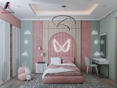 Phòng ngủ đẹp cho nữ màu hồng