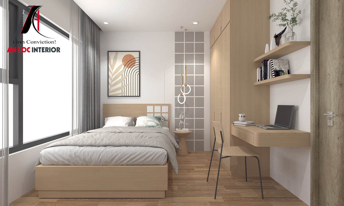 Thiết kế phòng ngủ 14m2 đẹp với gỗ công nghiệp