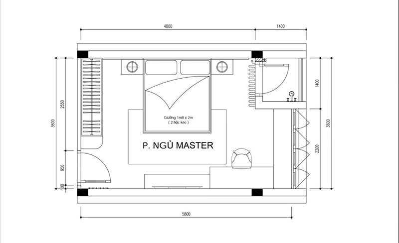 Mặt bằng phòng ngủ master căn hộ chung cư