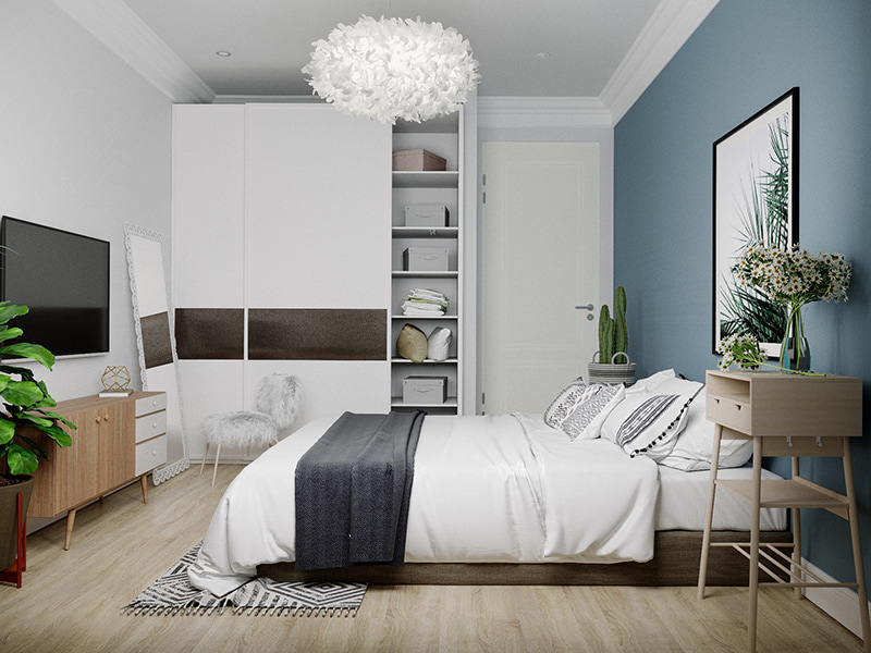 Mẫu 05: Thiết kế phòng ngủ nhỏ với nội thất bằng gỗ công nghiệp