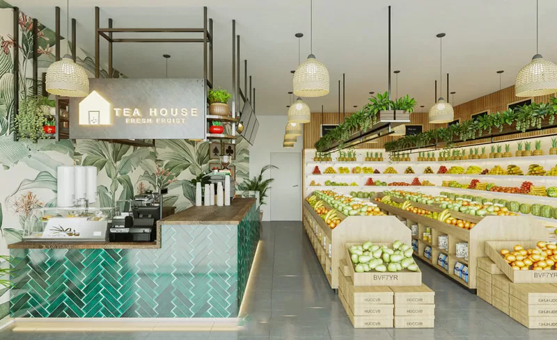Thiết kế cửa hàng hoa quả kết hợp không gian xanh