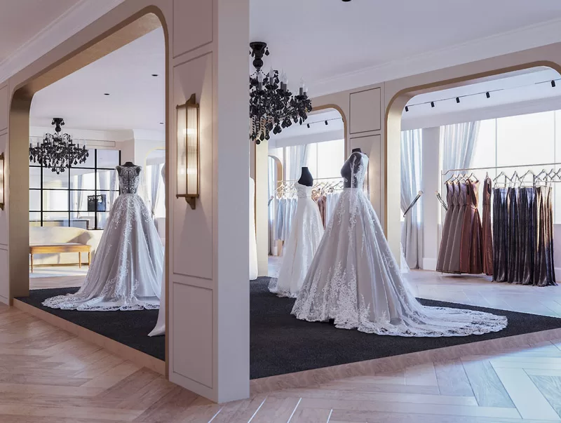Thiết kế showroom áo cưới hiện đại 