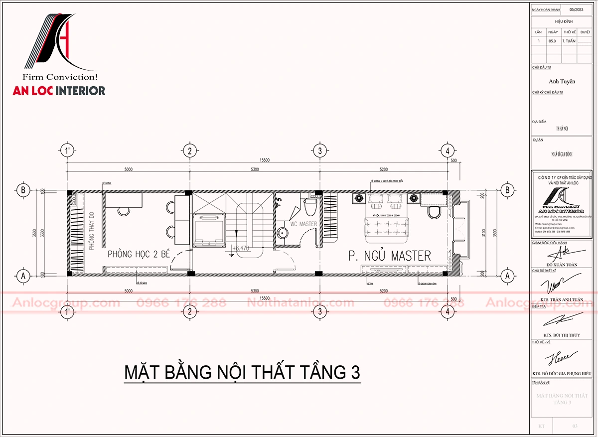 Thiết kế nội thất nhà phố 5 tầng 3.5x15.5m tại Tây Hồ, Hà Nội