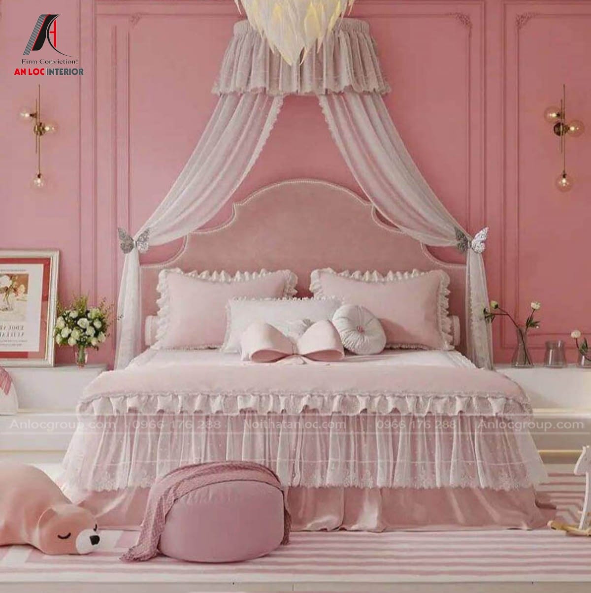 giường công chúa màu hồng