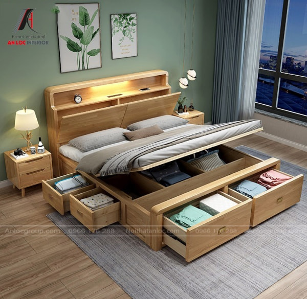 giường gỗ có hộc kéo