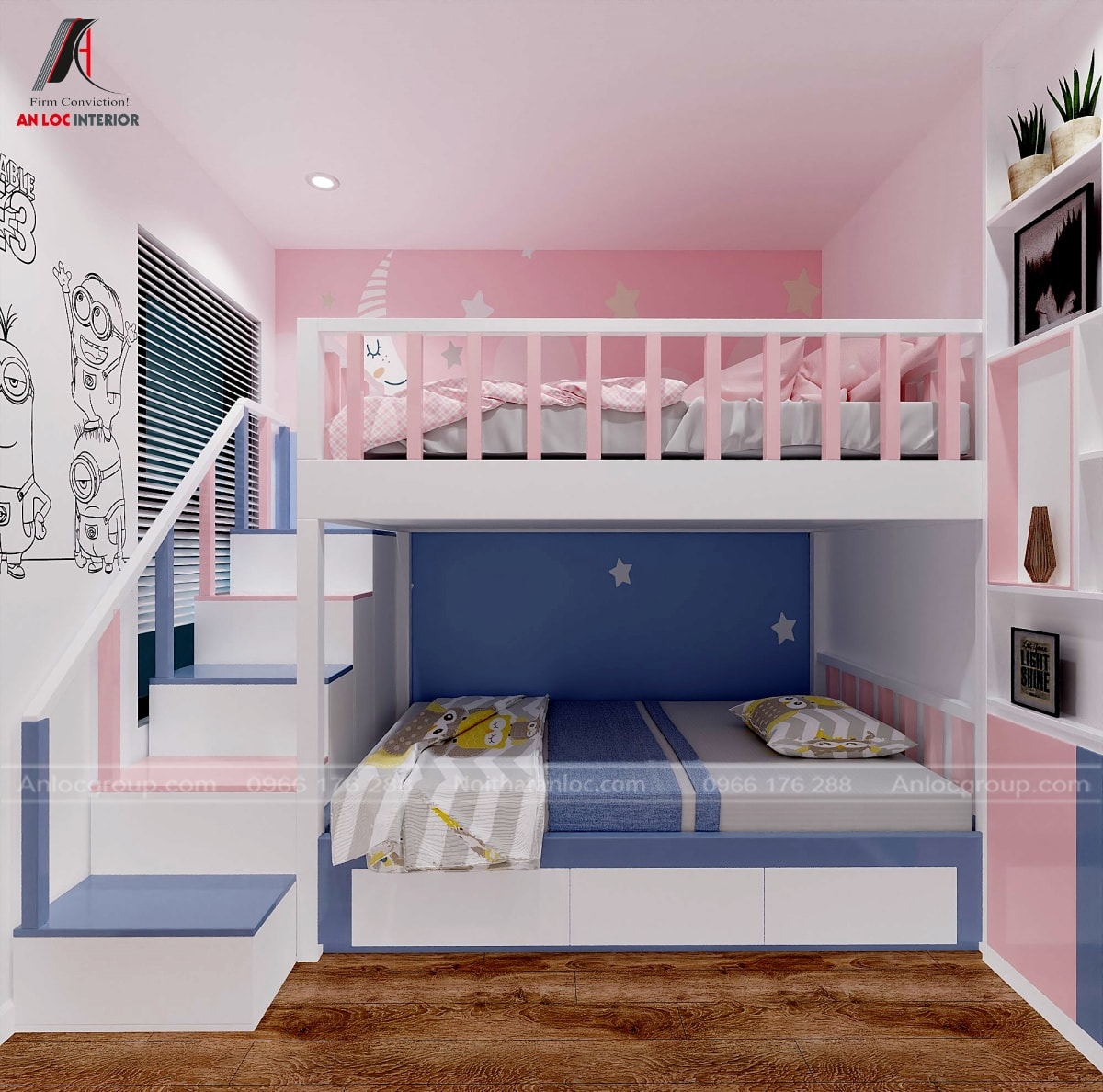thiết kế phòng ngủ 2 giường