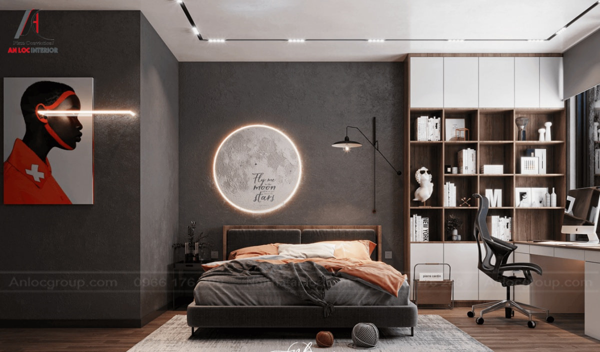 thiết kế phòng ngủ màu đen