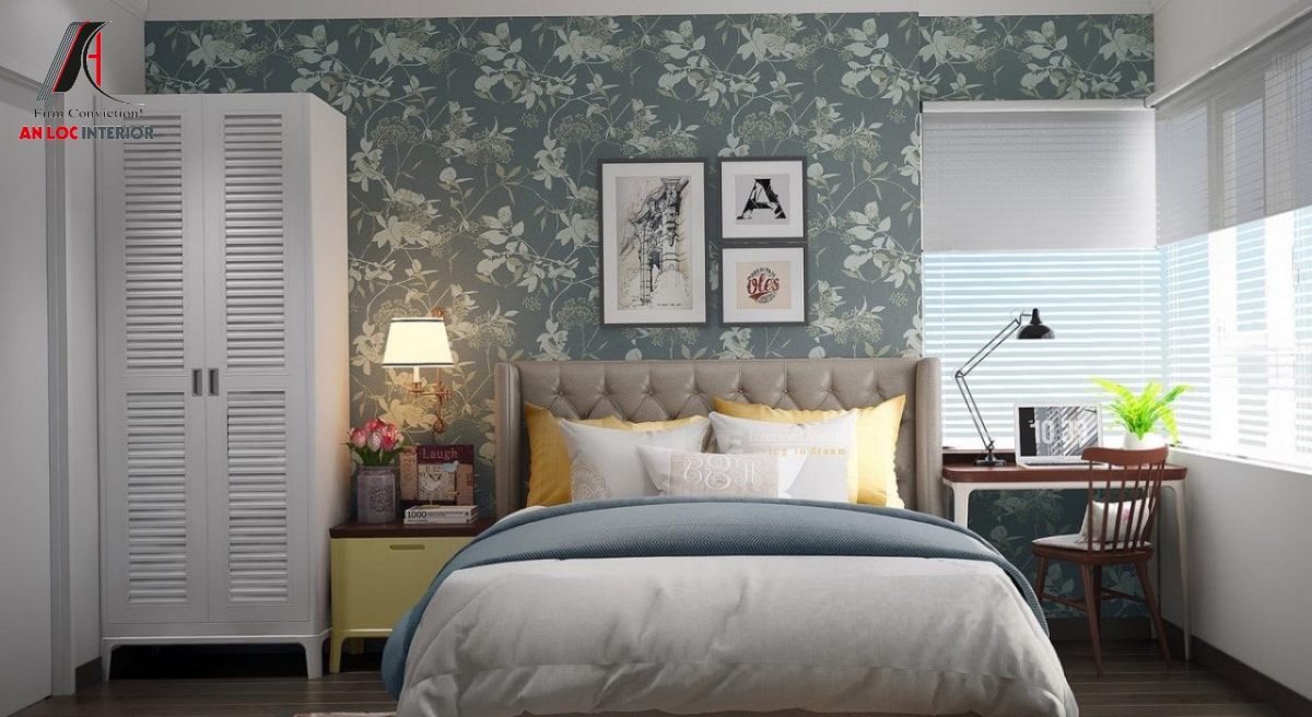 Họa tiết và màu sắc giấy dán tường mang đến vẻ đẹp tinh tế cho phòng ngủ phong cách Vintage