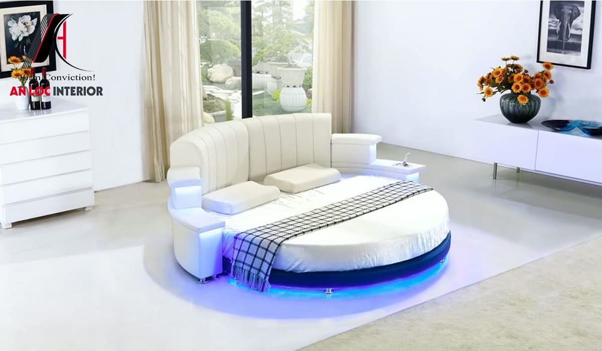 Mẫu 24: Mẫu giường tròn thông minh có đèn led 