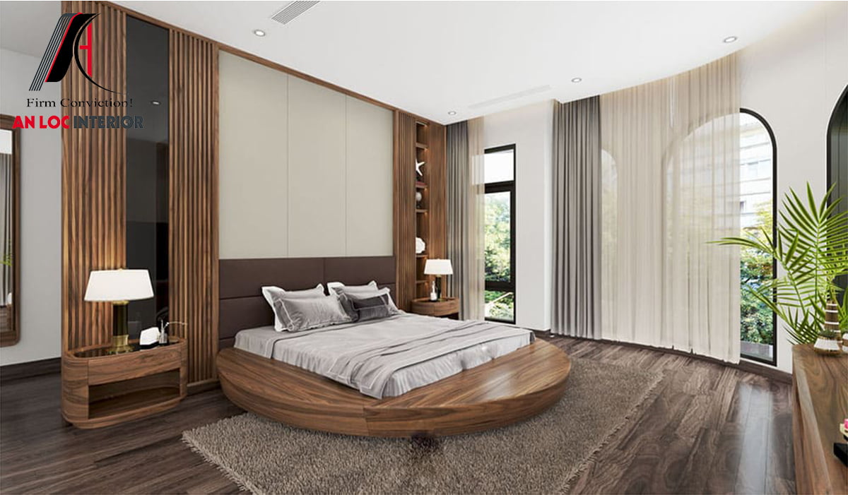 Mẫu 08: Thiết kế giường tròn gỗ đơn giản nhưng cao cấp, thẩm mỹ cao 