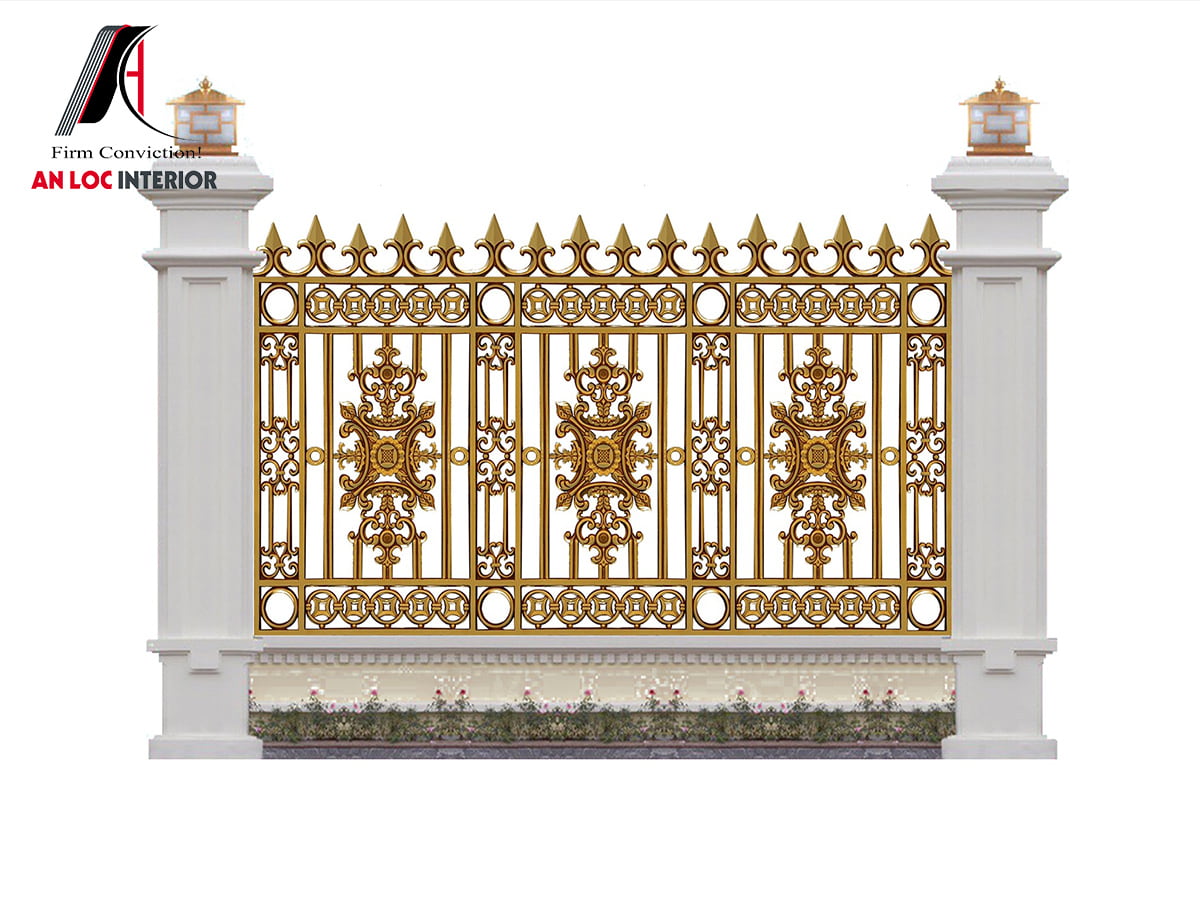 Mẫu 02: Mẫu hàng rào bằng nhôm đúc mạ vàng cho biệt thự 