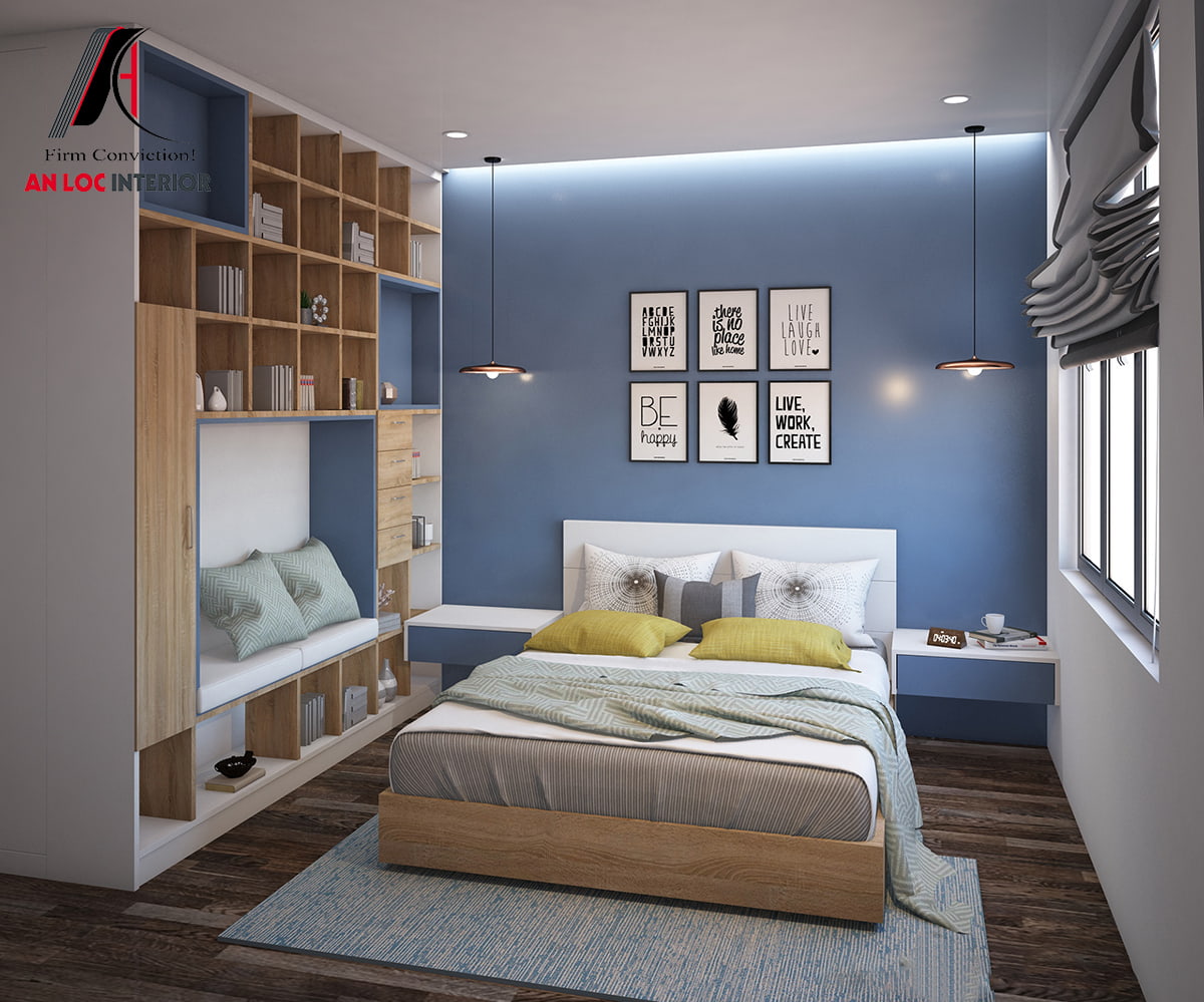 Mẫu 14: Phòng ngủ màu xanh dương cho nam 