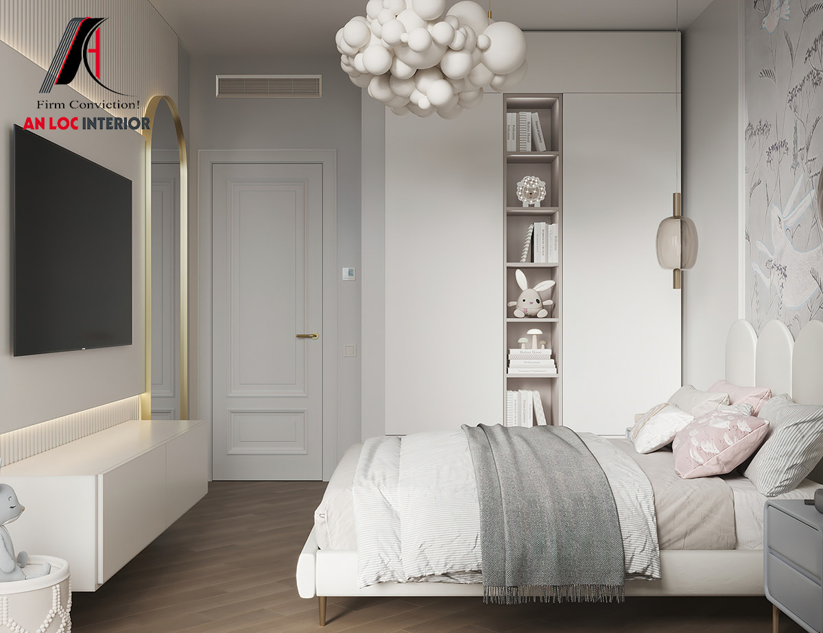 Đồ nội thất có thiết kế đơn giản, gọn gàng kết hợp với tông màu trắng tinh tế