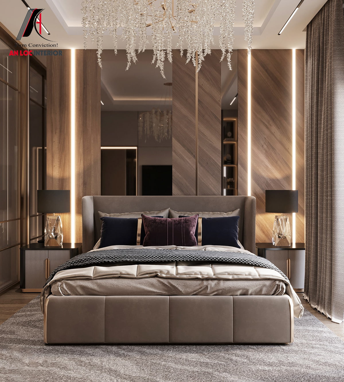 Trang trí phòng ngủ vợ chồng mang lại cảm giác ấm áp với tông màu gỗ 