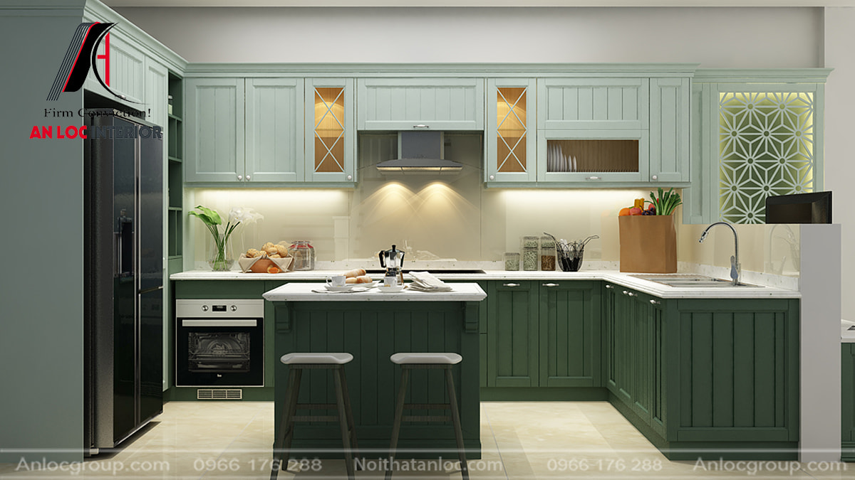 Tủ bếp màu xanh lá dành cho mệnh Mộc 