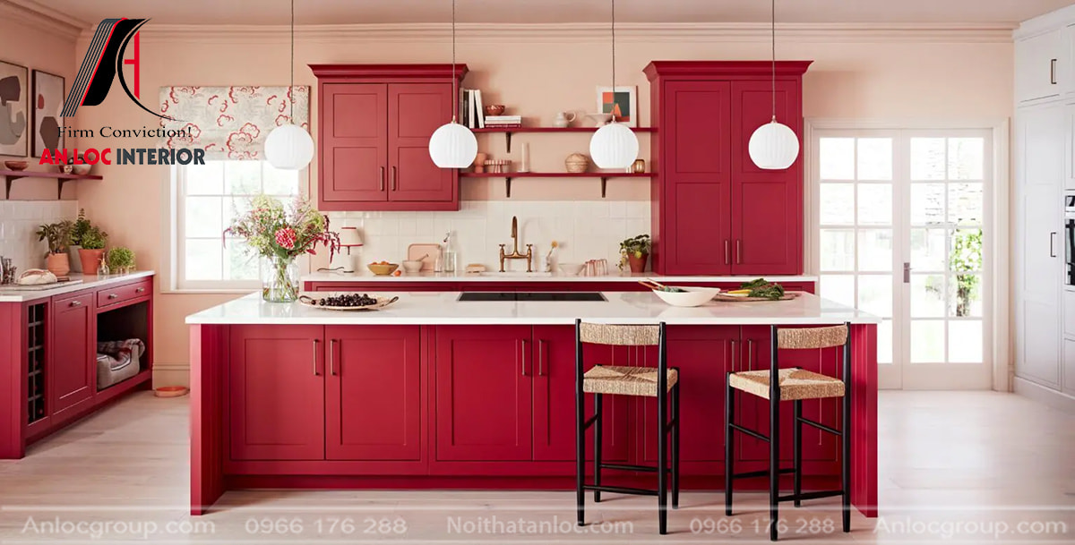 Tủ bếp màu đỏ phù hợp cho người mệnh Hỏa