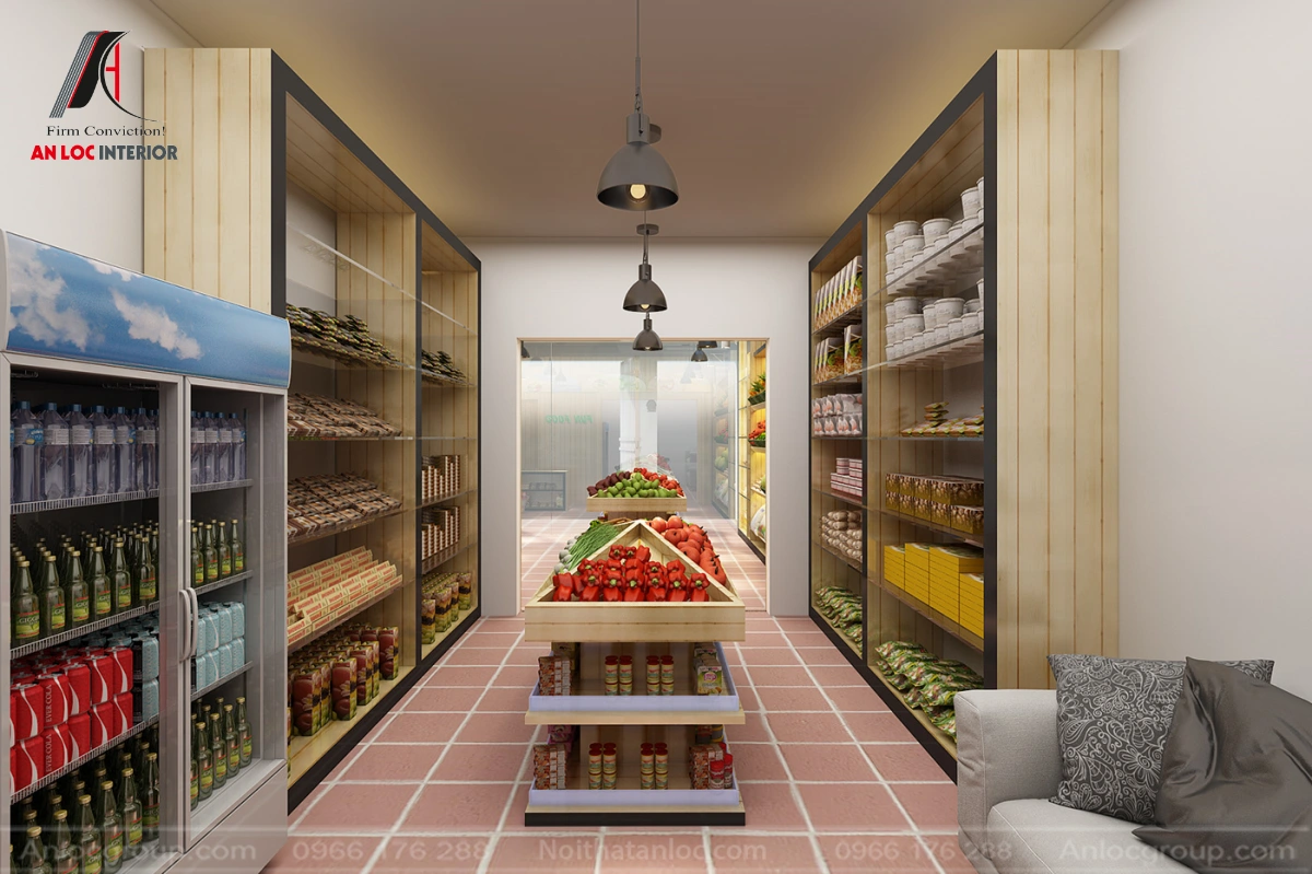 Mẫu thiết kế siêu thị mini bán hoa quả nhập khẩu 