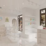 Mẫu thiết kế cửa hàng mẹ và bé tone trắng