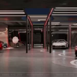 Thiết kế nội thất showroom ô tô tone màu đen - đỏ ấn tượng