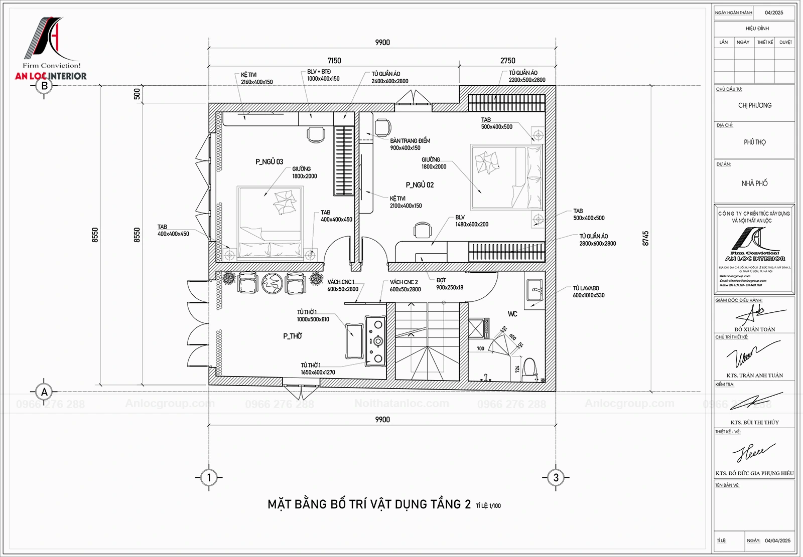 Thiết kế nội thất nhà phố 2 tầng 85m2 tại Phú Thọ - Ảnh mb tầng 2
